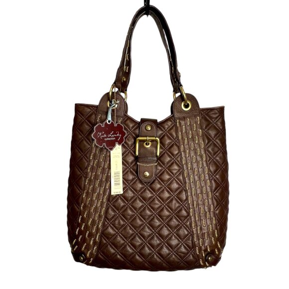 Kate Landry Brown Quilted Leather Chain Purse Handbag Shoulder Bag Tote - Picture 1 of 16